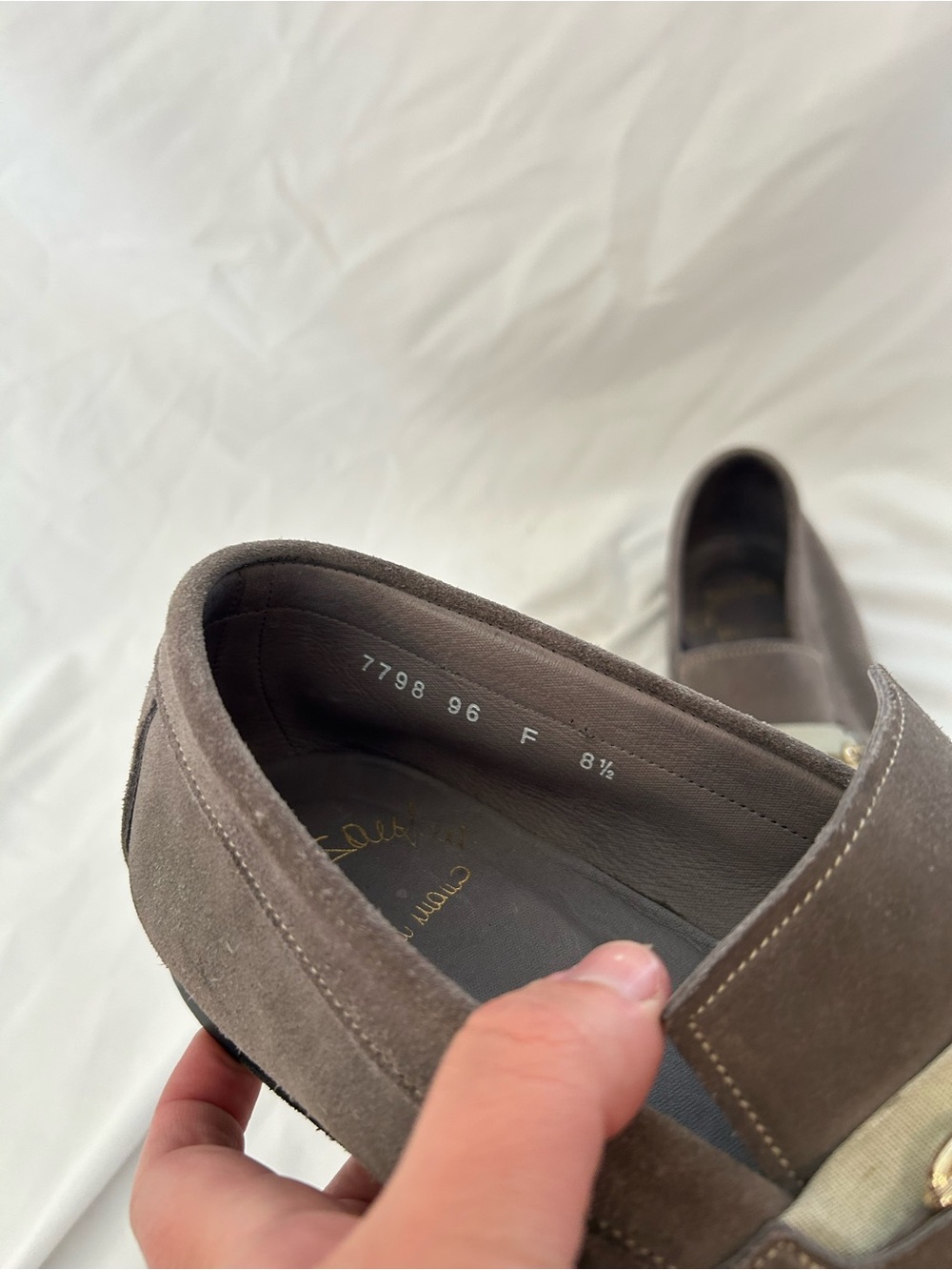 Santoni Men’s Leather Suede Horse Bit Slip on Loafers Sz 8.5 Grey - Picture 6 of 7